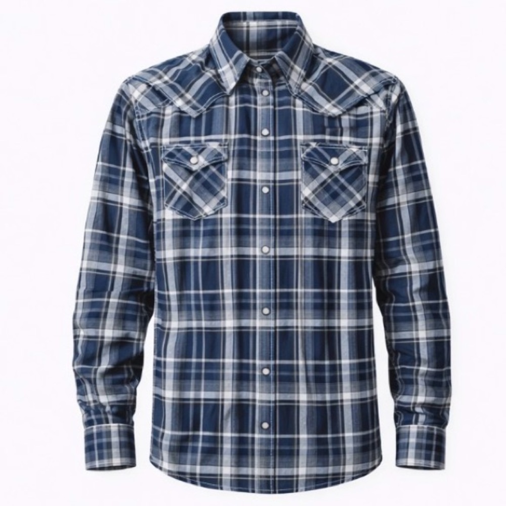 Men’s BKE Buckle Athletic Fit Medium Pearl Snap L/S Blue Cowboy Shirt Size M